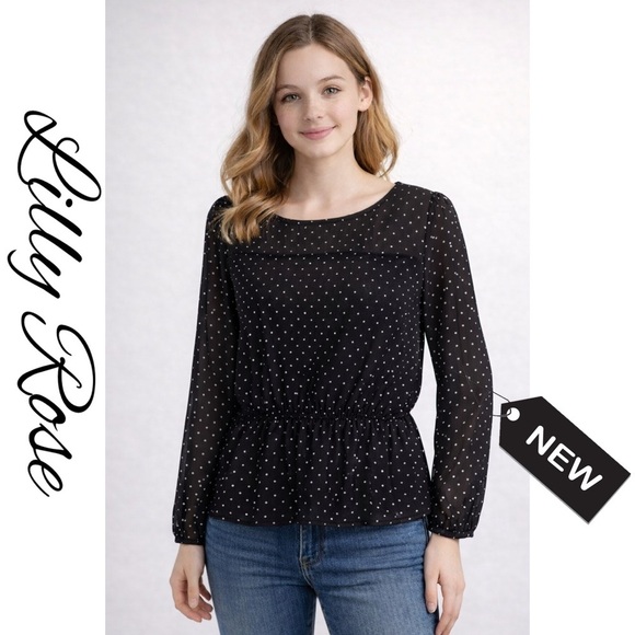 Lily Rose Tops - Lily rose black polkadot cinched waist